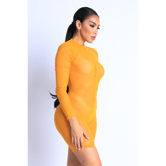 Women Sexy See Through Sheer Mesh Zip Up Bodysuit Jumpsuit Club Party Romper - Picture 4 of 10